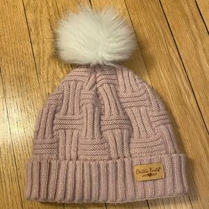 Britt's Knits Beanie Girls OS pink Knit Winter Hat Pom Pom Gorpcore Outdoor Fun